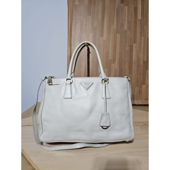 Prada Handbags - Authentic Prada Saffiano Lux Leather Tote Bag Medium Off-White